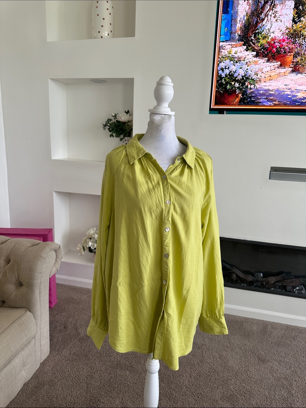 Laura Ashley Lime Green Button-Down Collared Women's Shirt
